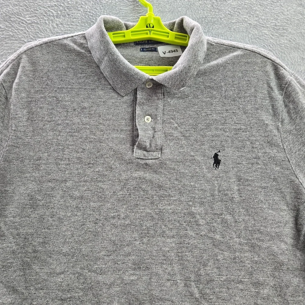 Polo Ralph Lauren Men Polo‎ Shirt XL Gray Logo Embroidered Short Sleeve Classic